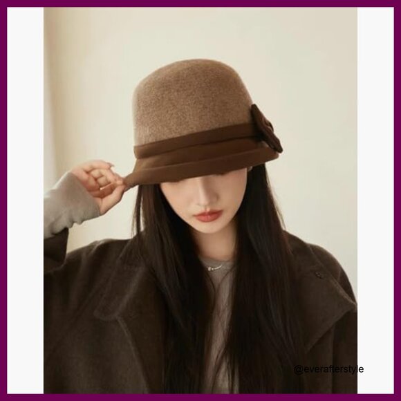 Wool Felt Fedora Hat with Bow, Soft Elegant Bucket Cap for Women